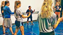 Young women practicing new skills in one of our self-defense for teens classes.